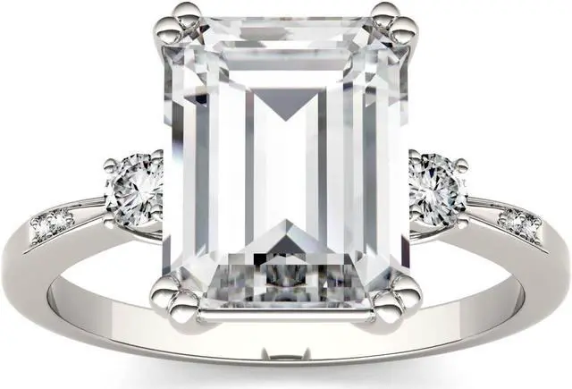 Main image of 14K White Gold Moissanite by Charles & Colvard 10x8mm Emerald Fashion Ring-size 9 3.69cttw DEW
