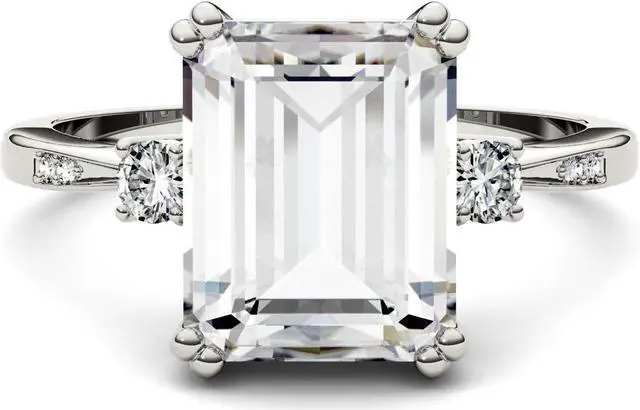 Alt view image 4 of 7 - 14K White Gold Moissanite by Charles & Colvard 10x8mm Emerald Fashion Ring-size 9 3.69cttw DEW