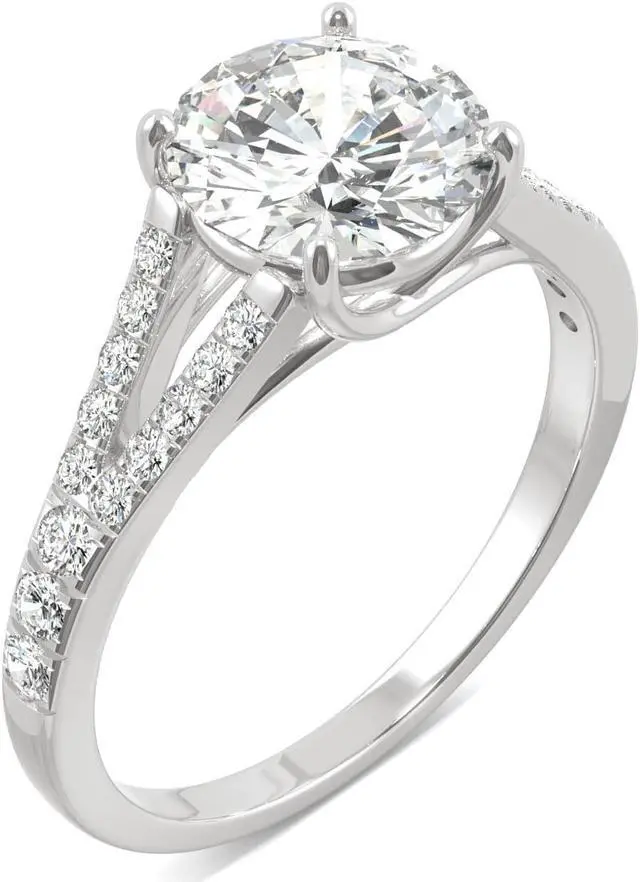 Alt view image 2 of 7 - 14K White Gold Moissanite by Charles & Colvard 8mm Round Engagement Ring-size 9 2.24cttw DEW