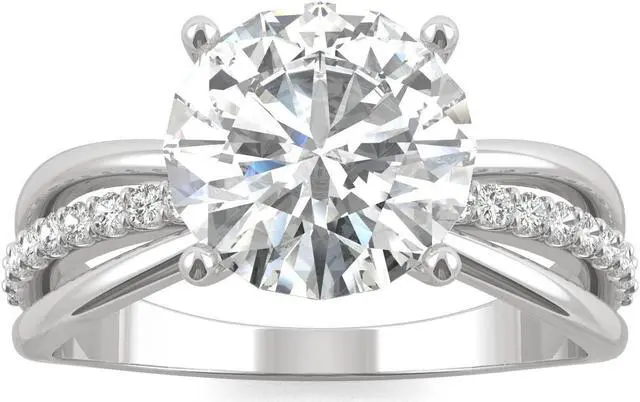 Main image of 14K White Gold Moissanite by Charles & Colvard 9mm Round Engagement Ring-size 7 2.90cttw DEW