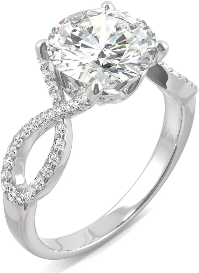 Alt view image 2 of 7 - 14K White Gold Moissanite by Charles & Colvard 9mm Round Engagement Ring-size 7 2.95cttw DEW