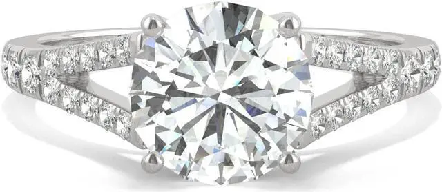 Alt view image 4 of 7 - 14K White Gold Moissanite by Charles & Colvard 8mm Round Engagement Ring-size 9 2.24cttw DEW