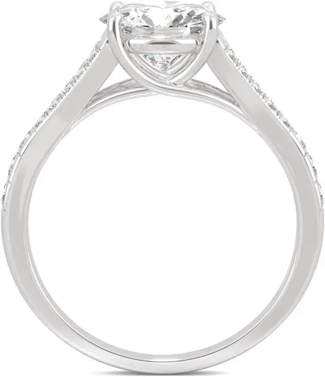 Alt view image 3 of 7 - 14K White Gold Moissanite by Charles & Colvard 8mm Round Engagement Ring-size 9 2.24cttw DEW