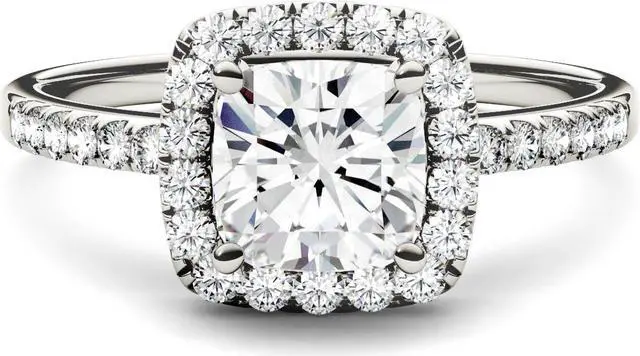 Main image of 14K White Gold Moissanite by Charles & Colvard 6mm Cushion Engagement Ring-size 5 1.40cttw DEW