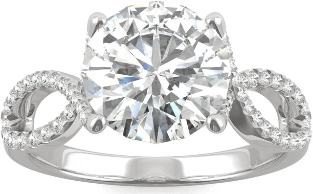 Main image of 14K White Gold Moissanite by Charles & Colvard 9mm Round Engagement Ring-size 7 2.95cttw DEW