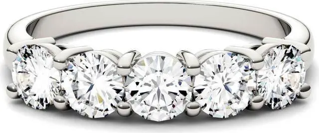 Alt view image 4 of 10 - 14K White Gold Moissanite by Charles & Colvard 4mm Round Wedding Band-size 7 1.15cttw DEW