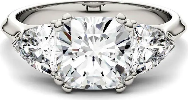 Alt view image 4 of 7 - 14K White Gold Moissanite by Charles & Colvard 7.5mm Cushion Engagement Ring-size 8 3.00cttw DEW