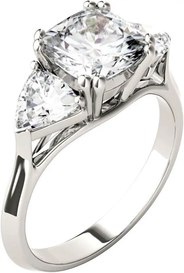 Alt view image 2 of 7 - 14K White Gold Moissanite by Charles & Colvard 7.5mm Cushion Engagement Ring-size 8 3.00cttw DEW