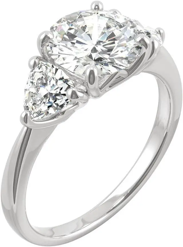 Alt view image 2 of 7 - 14K White Gold Moissanite by Charles & Colvard 8mm Round Engagement Ring-size 5 2.70cttw DEW