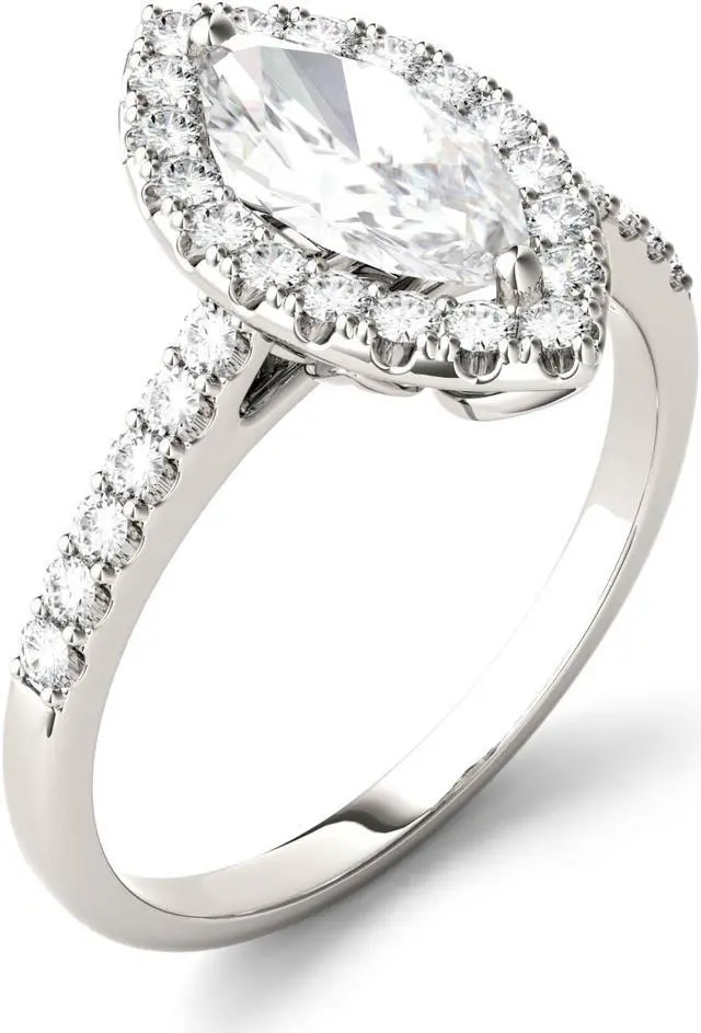 Alt view image 2 of 7 - 14K White Gold Moissanite by Charles & Colvard 10x5mm Marquise Engagement Ring-size 6 1.45cttw DEW