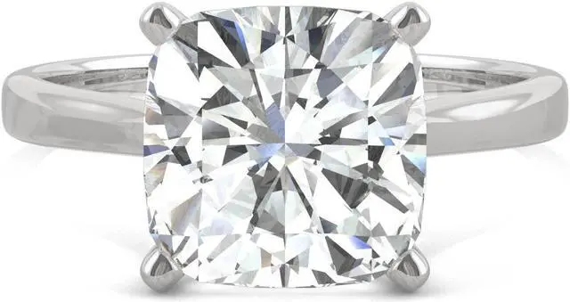 Alt view image 4 of 7 - 14K White Gold Moissanite by Charles & Colvard 9.0mm Cushion Solitaire Ring- size 7 3.30ct DEW