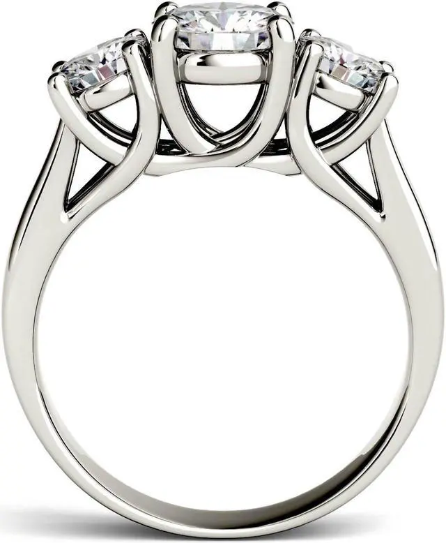 Alt view image 3 of 9 - 14K White Gold 6.5mm Moissanite by Charles & Colvard Three Stone Ring-size 7 2.00cttw DEW