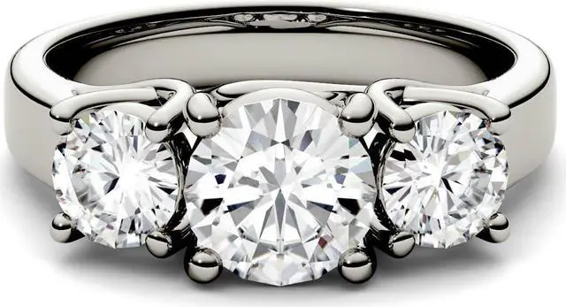 Alt view image 4 of 9 - 14K White Gold 6.5mm Moissanite by Charles & Colvard Three Stone Ring-size 7 2.00cttw DEW