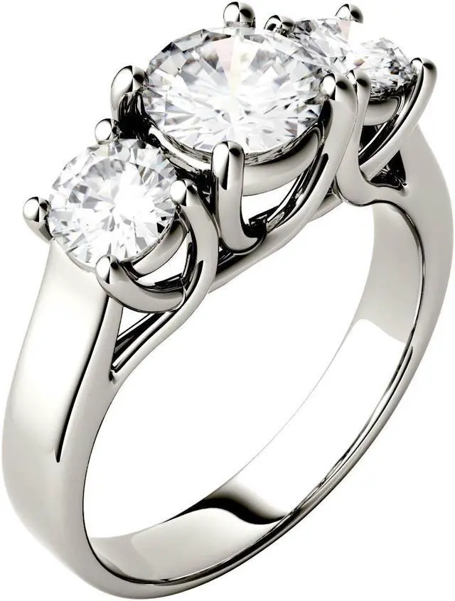 Alt view image 2 of 9 - 14K White Gold 6.5mm Moissanite by Charles & Colvard Three Stone Ring-size 7 2.00cttw DEW