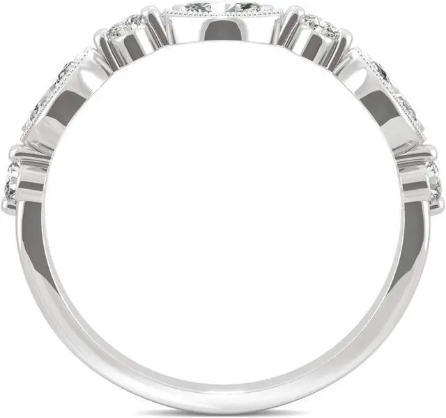Alt view image 3 of 7 - 14K White Gold Moissanite by Charles & Colvard 4x2mm Marquise Milgrain Band-size 9 0.33cttw DEW