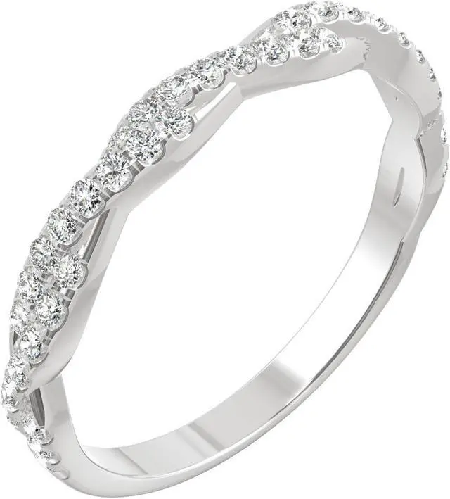 Alt view image 2 of 7 - Charles & Colvard 14K White Gold Moissanite Twisted Wedding Band-size 5 0.32cttw DEW