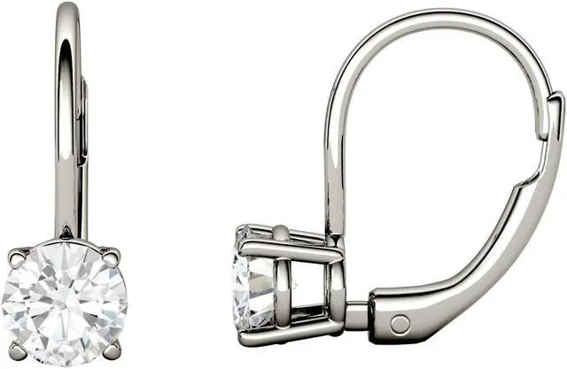 Alt view image 3 of 7 - 14K White Gold Moissanite by Charles & Colvard 5.0mm Round Leverback Earrings, 1.00cttw DEW