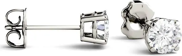 Alt view image 2 of 9 - 14K White Gold Moissanite by Charles & Colvard 5.0mm Round Stud Earrings, 1.00cttw DEW