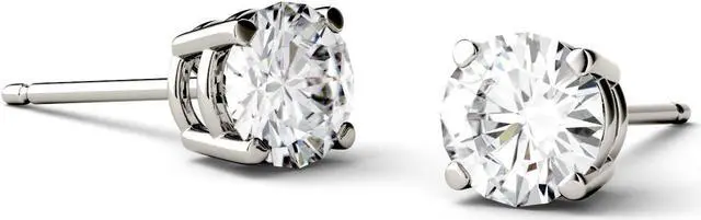 Alt view image 4 of 9 - 14K White Gold Moissanite by Charles & Colvard 5.0mm Round Stud Earrings, 1.00cttw DEW