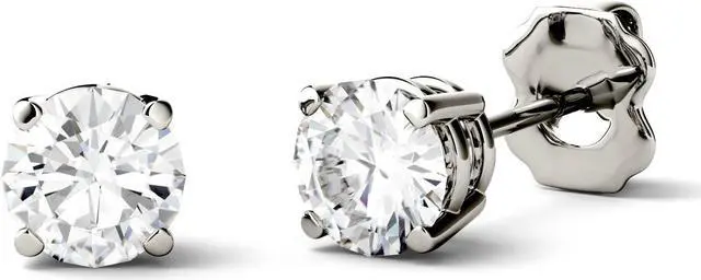 Alt view image 3 of 9 - 14K White Gold Moissanite by Charles & Colvard 5.0mm Round Stud Earrings, 1.00cttw DEW