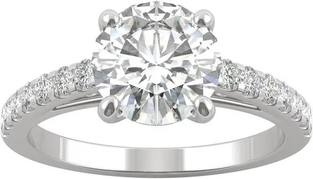 Main image of 14K White Gold Moissanite by Charles & Colvard 8.0mm Round Engagement Ring- size 9 2.22cttw DEW