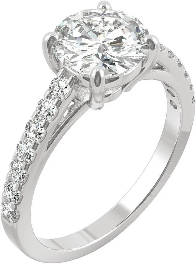Alt view image 2 of 9 - 14K White Gold Moissanite by Charles & Colvard 8.0mm Round Engagement Ring- size 9 2.22cttw DEW