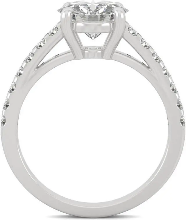 Alt view image 3 of 9 - 14K White Gold Moissanite by Charles & Colvard 8.0mm Round Engagement Ring- size 9 2.22cttw DEW