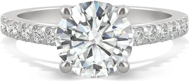 Alt view image 4 of 9 - 14K White Gold Moissanite by Charles & Colvard 8.0mm Round Engagement Ring- size 9 2.22cttw DEW