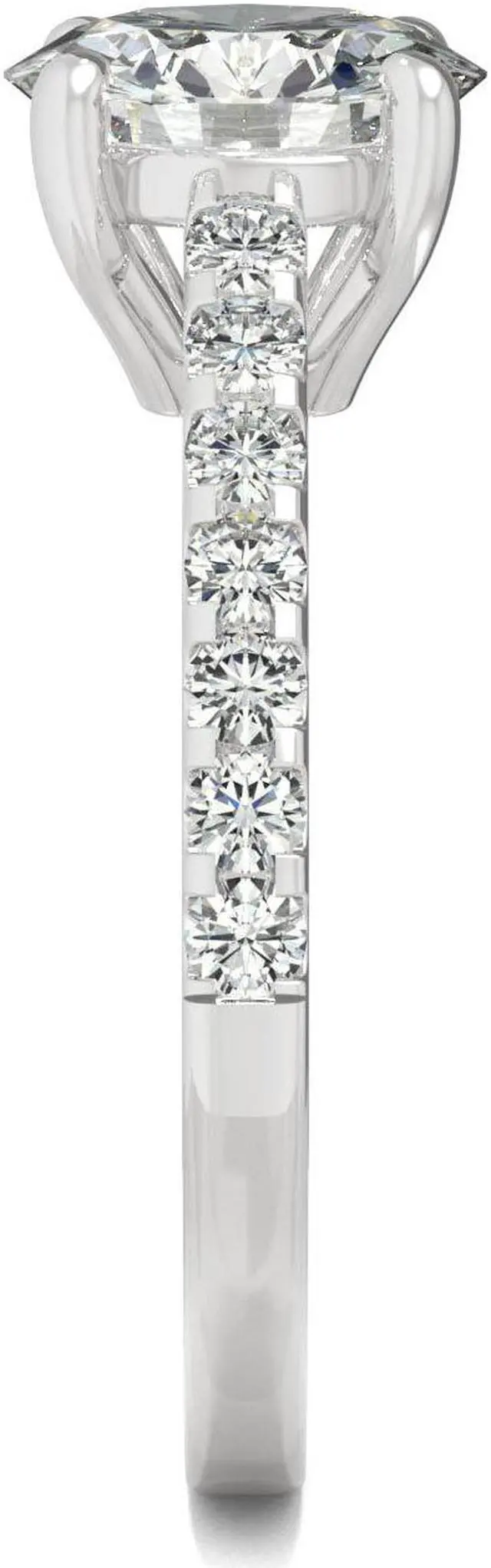 Alt view image 5 of 9 - 14K White Gold Moissanite by Charles & Colvard 8.0mm Round Engagement Ring- size 9 2.22cttw DEW