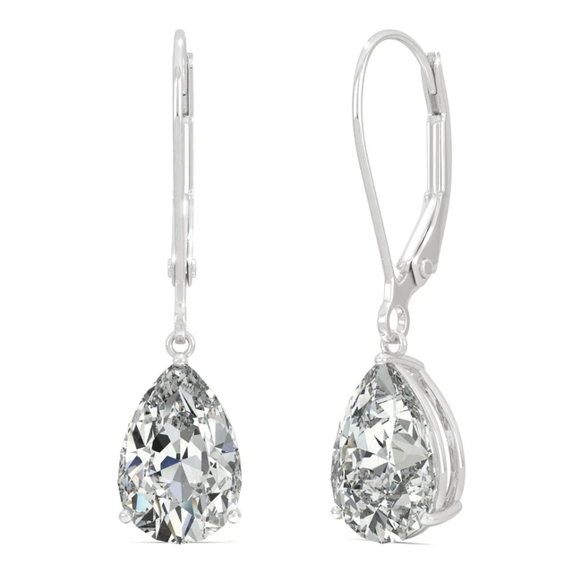 Alt view image 3 of 7 - 14K White Gold Moissanite by Charles & Colvard 9x6mm Pear Drop Earrings, 3.00cttw DEW