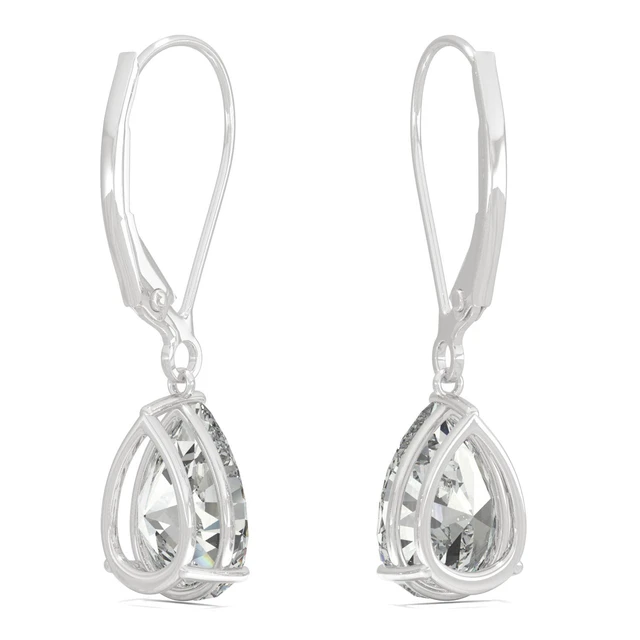 Alt view image 5 of 7 - 14K White Gold Moissanite by Charles & Colvard 9x6mm Pear Drop Earrings, 3.00cttw DEW