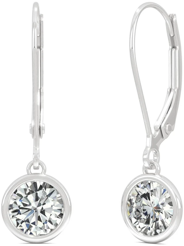 Alt view image 3 of 7 - 14K White Gold Moissanite by Charles & Colvard 5mm Round Bezel Drop Earrings, 1.00cttw DEW