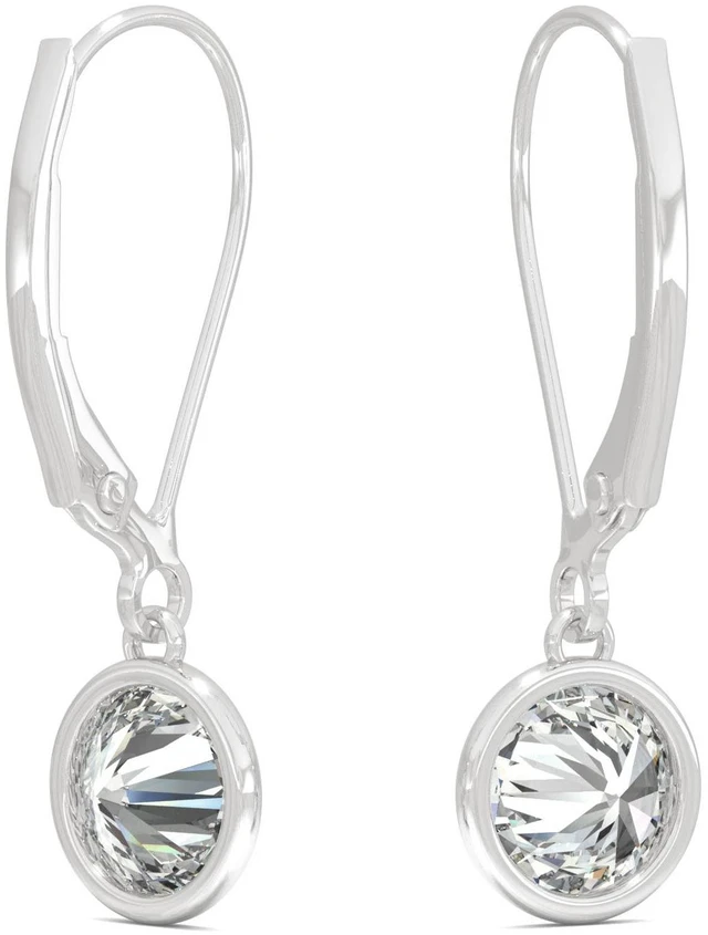 Alt view image 5 of 7 - 14K White Gold Moissanite by Charles & Colvard 5mm Round Bezel Drop Earrings, 1.00cttw DEW