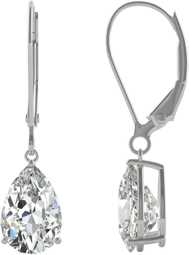 Main image of 14K White Gold Moissanite by Charles & Colvard 9x6mm Pear Drop Earrings, 3.00cttw DEW