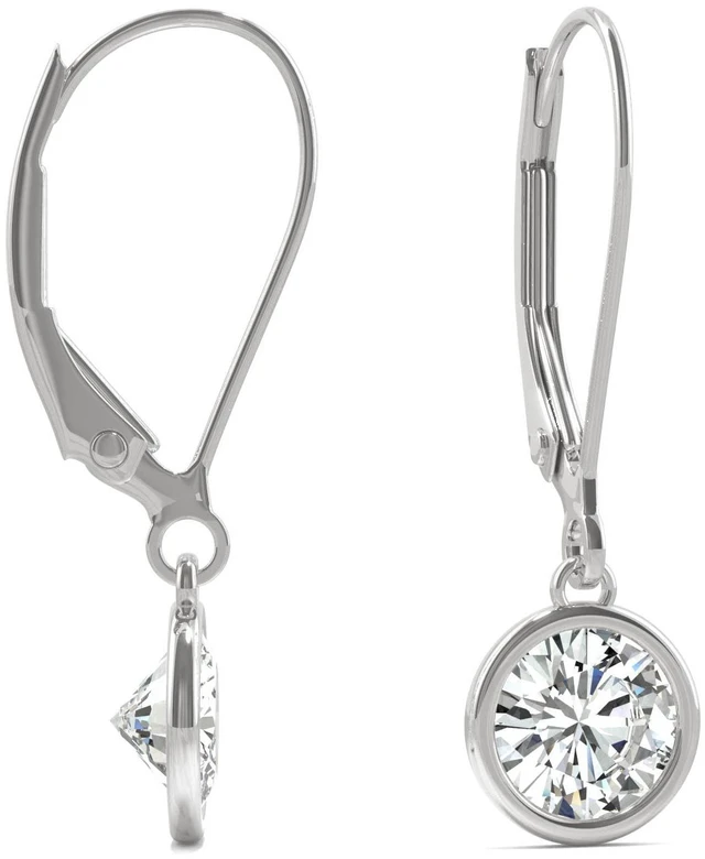 Alt view image 2 of 7 - 14K White Gold Moissanite by Charles & Colvard 5mm Round Bezel Drop Earrings, 1.00cttw DEW