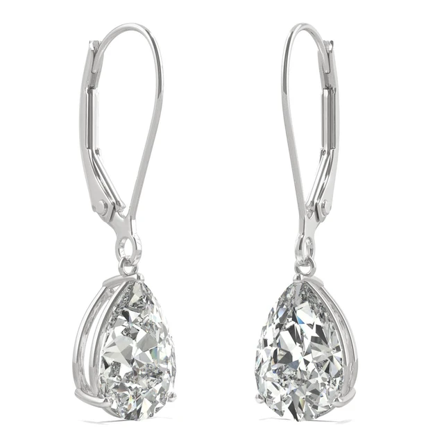 Alt view image 4 of 7 - 14K White Gold Moissanite by Charles & Colvard 9x6mm Pear Drop Earrings, 3.00cttw DEW