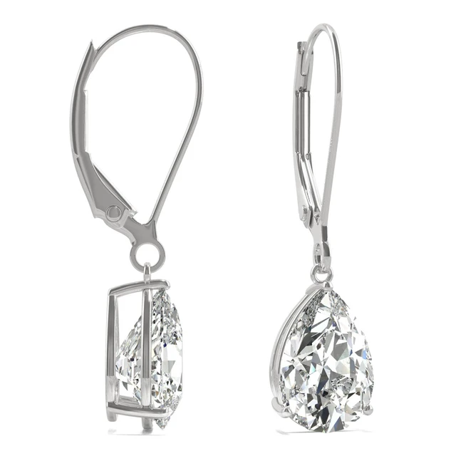 Alt view image 2 of 7 - 14K White Gold Moissanite by Charles & Colvard 9x6mm Pear Drop Earrings, 3.00cttw DEW