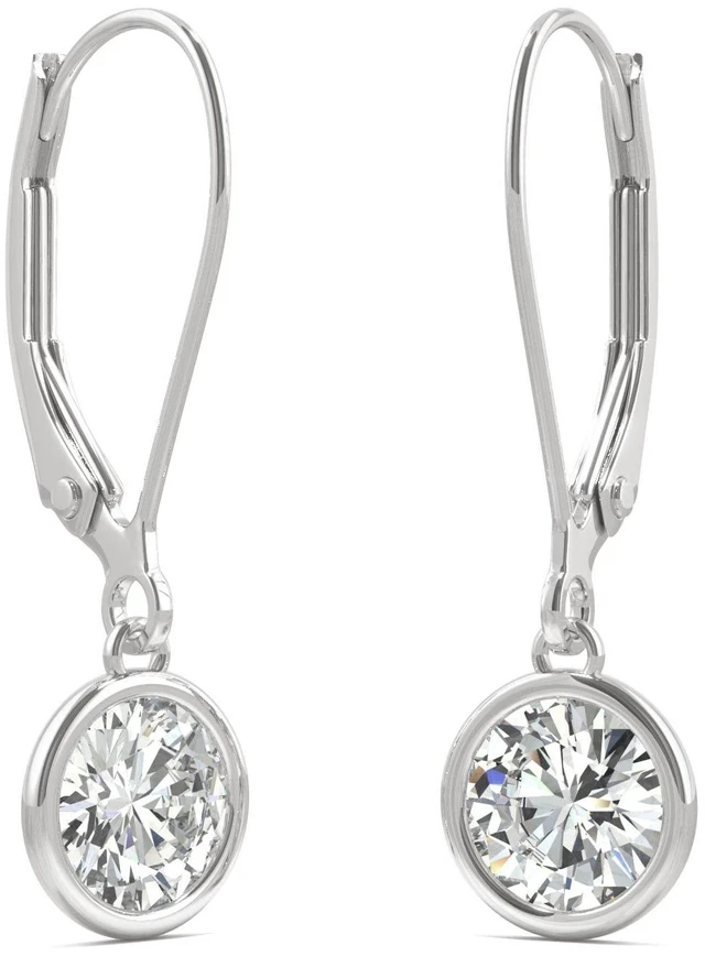Alt view image 4 of 7 - 14K White Gold Moissanite by Charles & Colvard 5mm Round Bezel Drop Earrings, 1.00cttw DEW