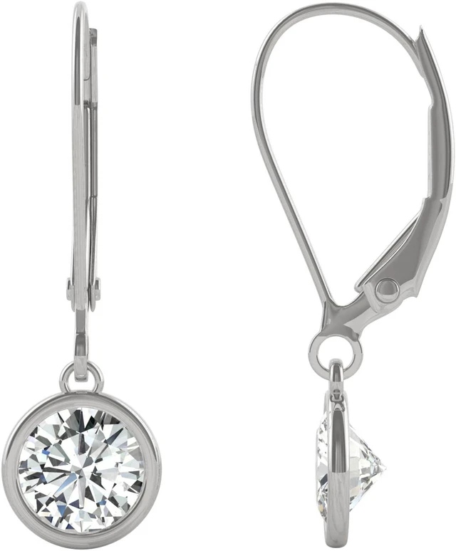 Main image of 14K White Gold Moissanite by Charles & Colvard 5mm Round Bezel Drop Earrings, 1.00cttw DEW