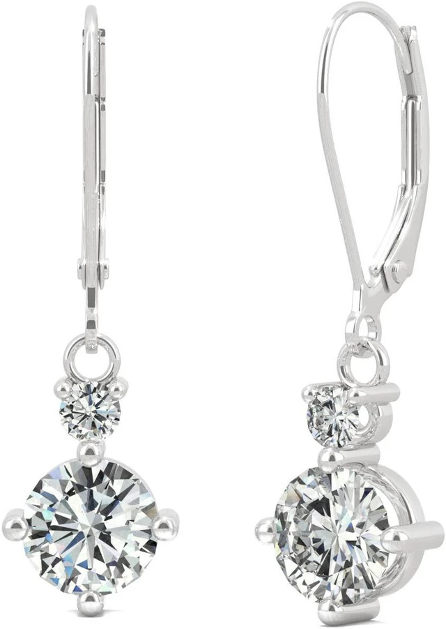 Alt view image 3 of 7 - 14K White Gold Moissanite by Charles & Colvard 6mm Round Drop Earrings, 1.72cttw DEW