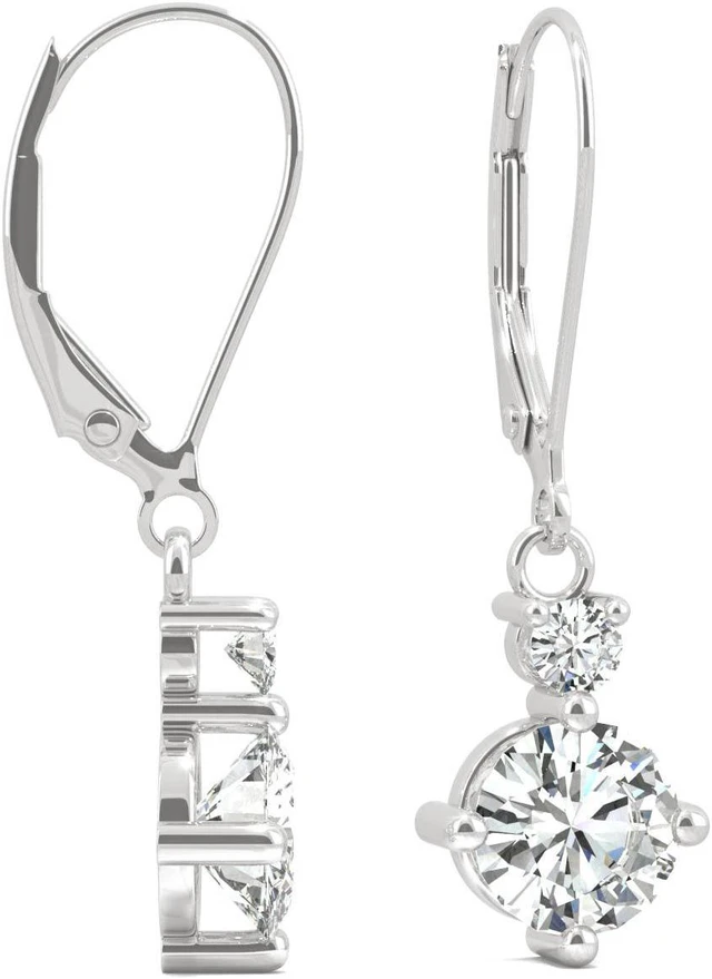 Alt view image 2 of 7 - 14K White Gold Moissanite by Charles & Colvard 6mm Round Drop Earrings, 1.72cttw DEW