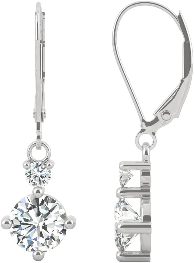 Main image of 14K White Gold Moissanite by Charles & Colvard 6mm Round Drop Earrings, 1.72cttw DEW