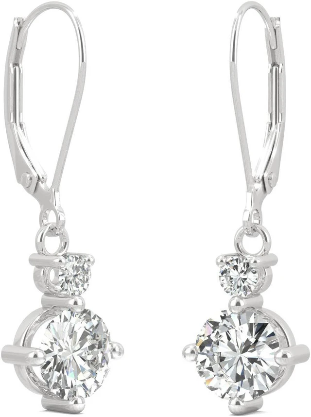 Alt view image 4 of 7 - 14K White Gold Moissanite by Charles & Colvard 6mm Round Drop Earrings, 1.72cttw DEW