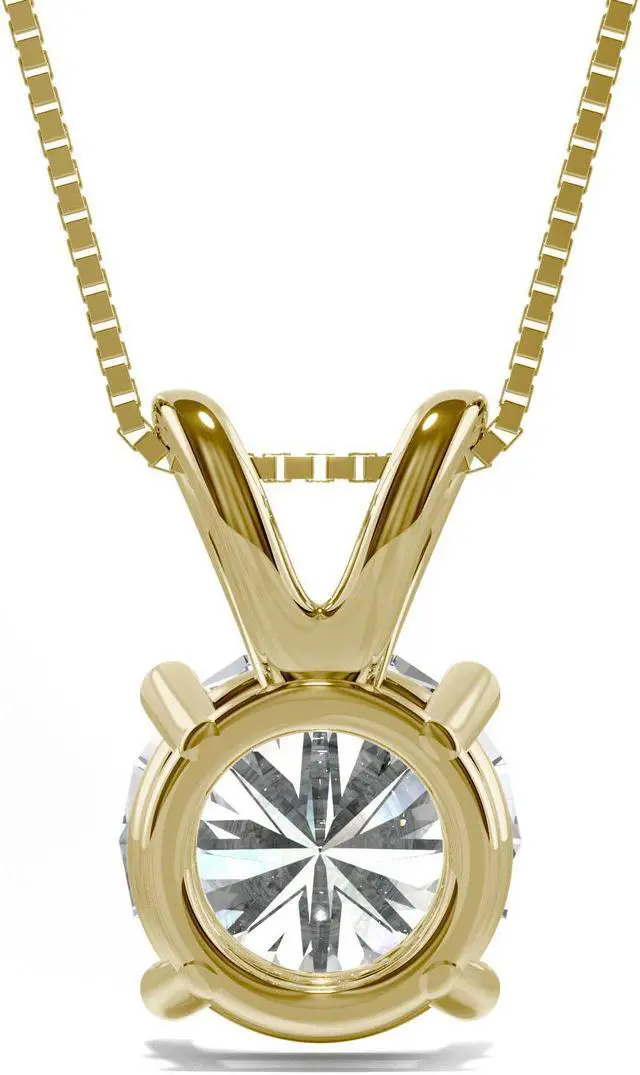Alt view image 3 of 8 - 14K Yellow Gold Moissanite by Charles & Colvard Round Solitaire Pendant 3.10ct DEW