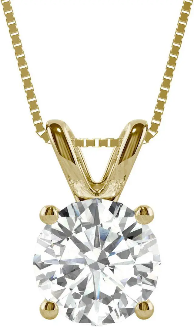 Main image of 14K Yellow Gold Moissanite by Charles & Colvard Round Solitaire Pendant 3.10ct DEW