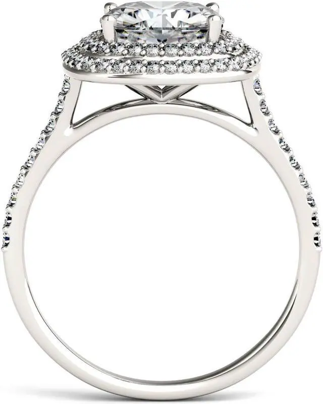 Alt view image 3 of 7 - 14K White Gold Moissanite by Charles & Colvard 8.0mm Cushion Halo Engagement Ring-size 6 2.90cttw DEW