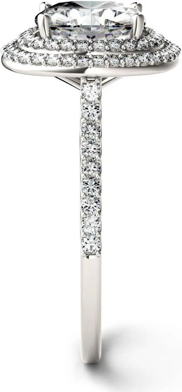 Alt view image 5 of 7 - 14K White Gold Moissanite by Charles & Colvard 8.0mm Cushion Halo Engagement Ring-size 6 2.90cttw DEW