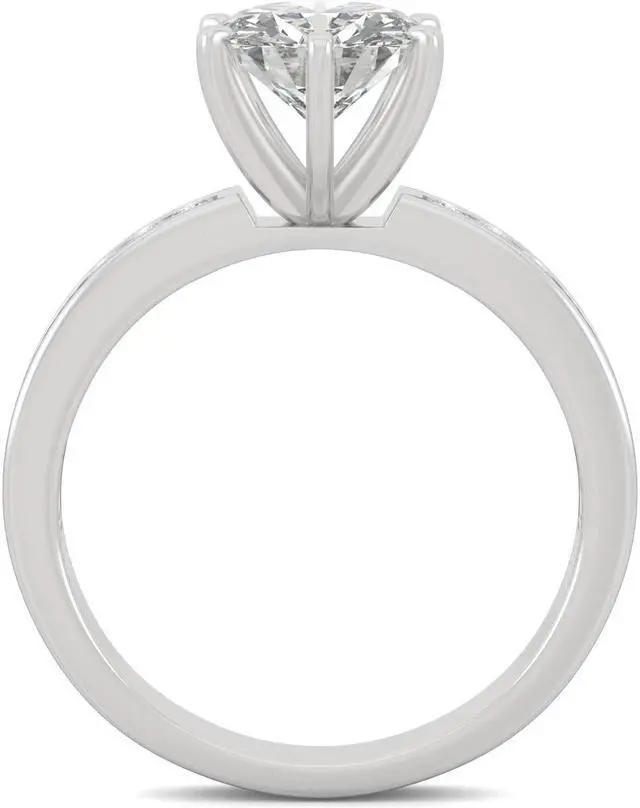 Alt view image 3 of 7 - 14K White Gold Moissanite by Charles & Colvard 7.5mm Round Engagement Ring-size 3.75 1.70cttw DEW