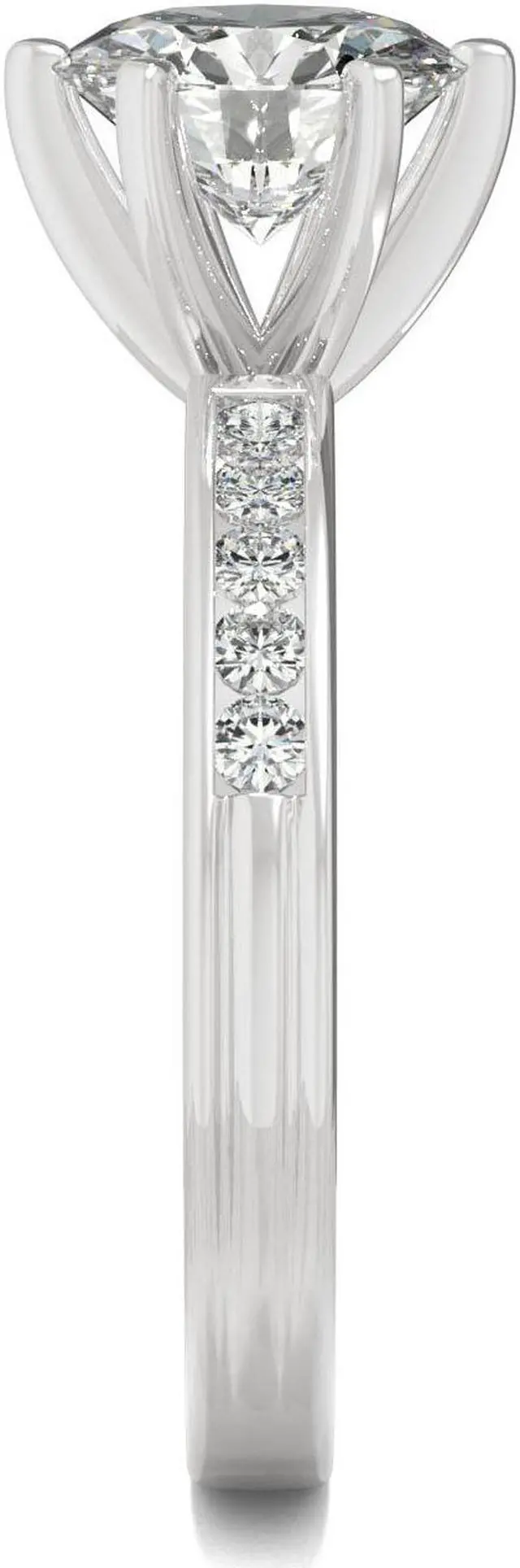 Alt view image 5 of 7 - 14K White Gold Moissanite by Charles & Colvard 7.5mm Round Engagement Ring-size 3.75 1.70cttw DEW