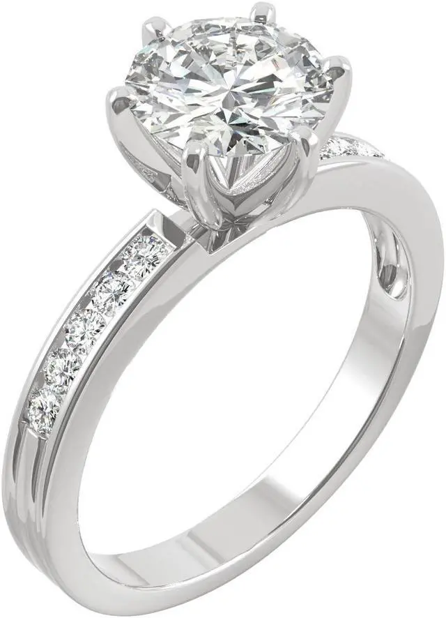 Alt view image 2 of 7 - 14K White Gold Moissanite by Charles & Colvard 7.5mm Round Engagement Ring-size 3.75 1.70cttw DEW